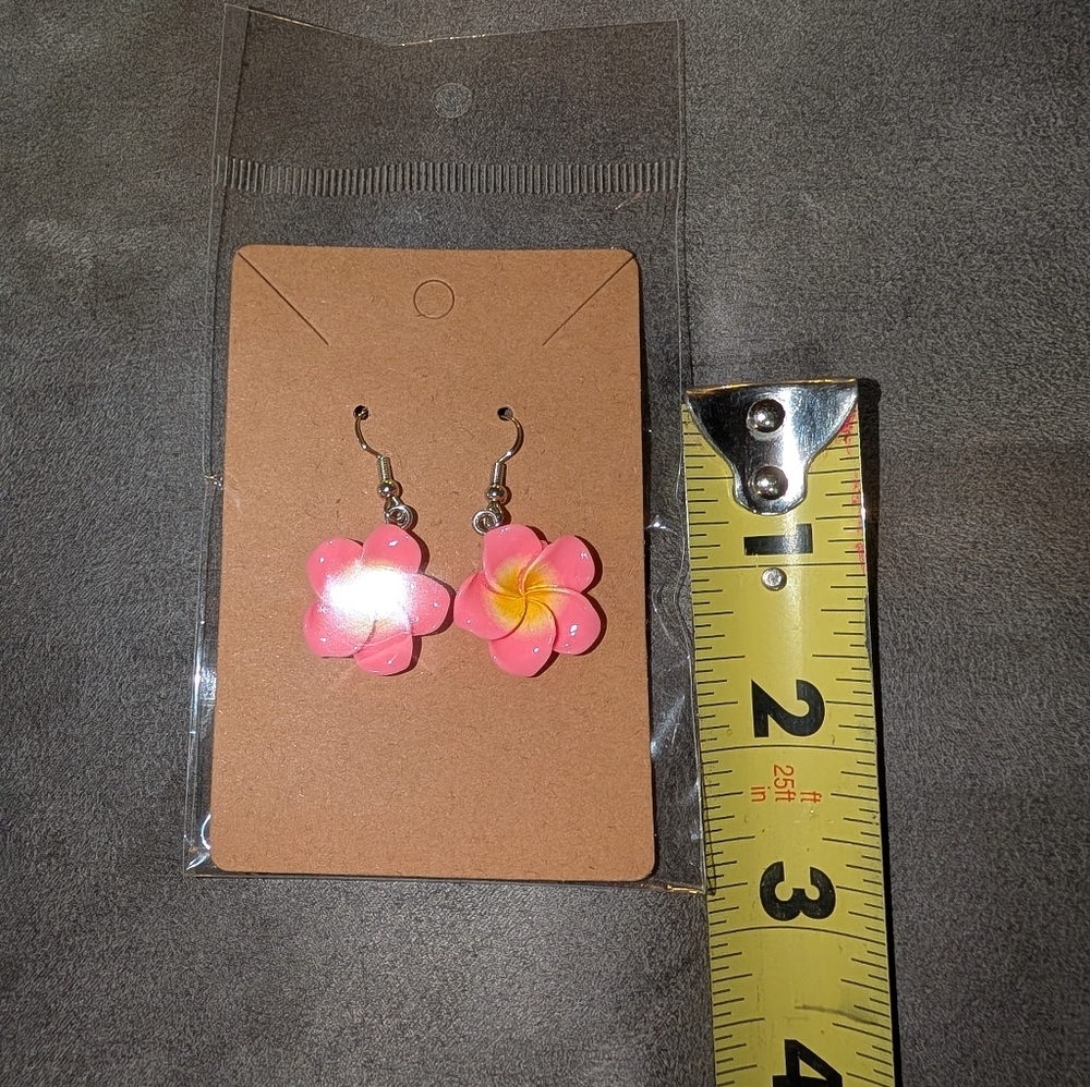 Pink and Yellow Flower Earrings - Picture 3 of 5